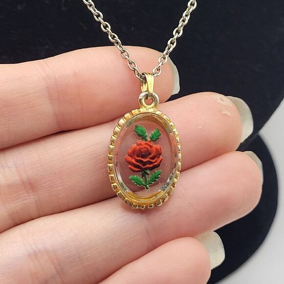 Vintage Floating Rose Pendant Necklace 17.5in - Picture 4 of 6